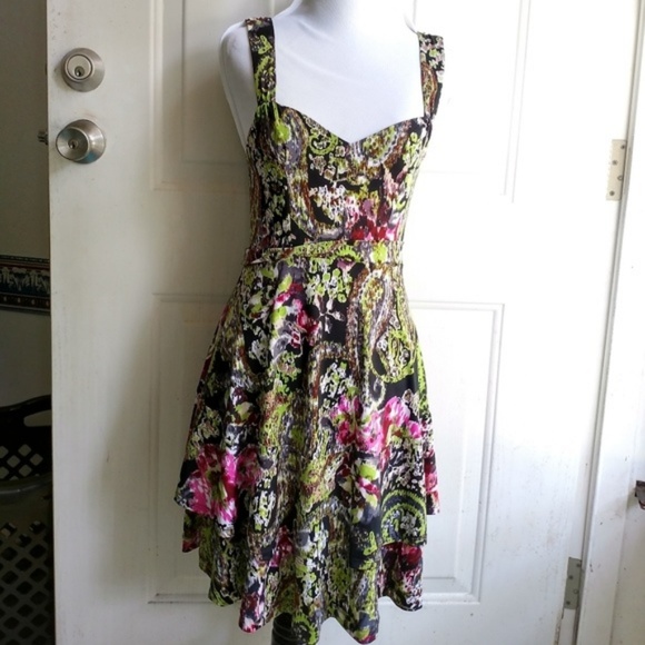 Free People Dresses & Skirts - Free People Black Green Floral Fit Flare Dress